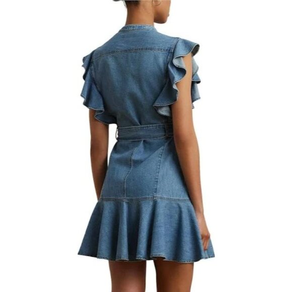 Lauren Ralph Lauren Womens 16 Dress Belted Denim Flutter Sleeve Shirtdress - Picture 13 of 13